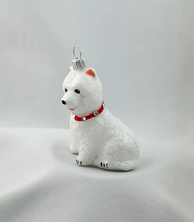 West Highland-Terrier-Hund mit rotem Glitzer-Halsband