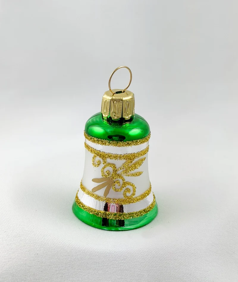 Weihnachts-Glöckchen Silber mit grünem Dekor