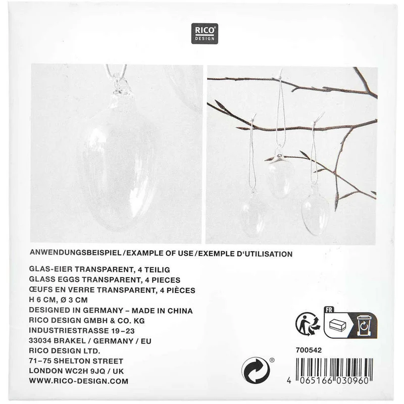 Rico Design Glas Eier klar, 4 Stück