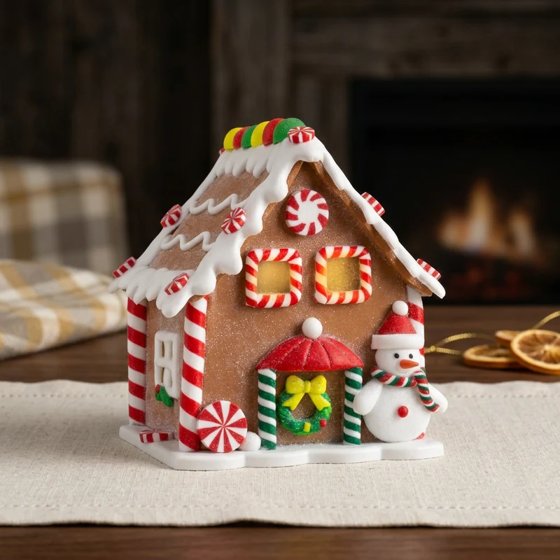 LED Lebkuchenhaus 13cm braun