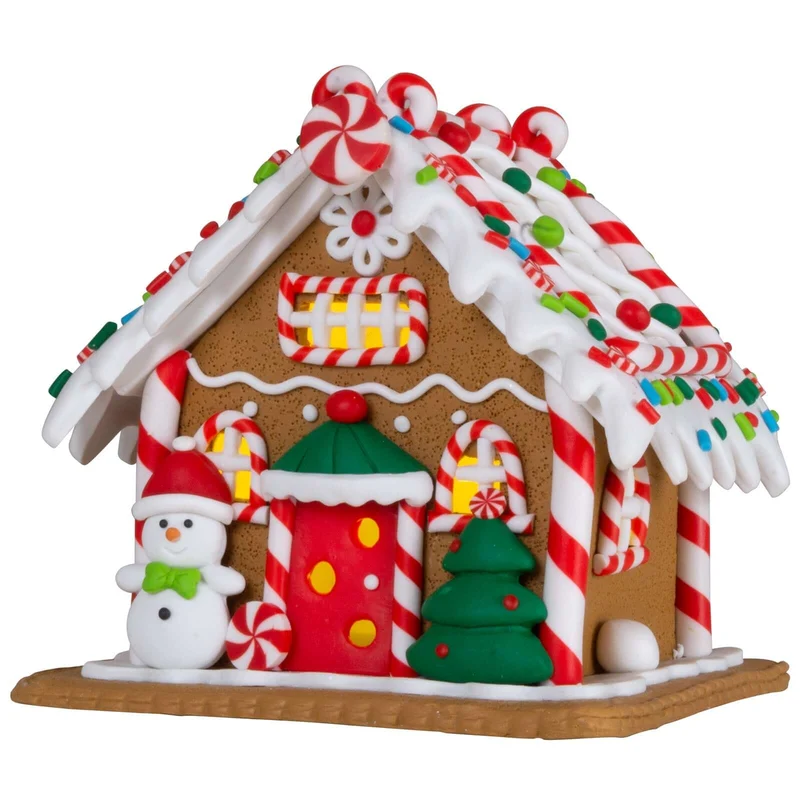 LED Lebkuchenhaus 13cm braun-weiß