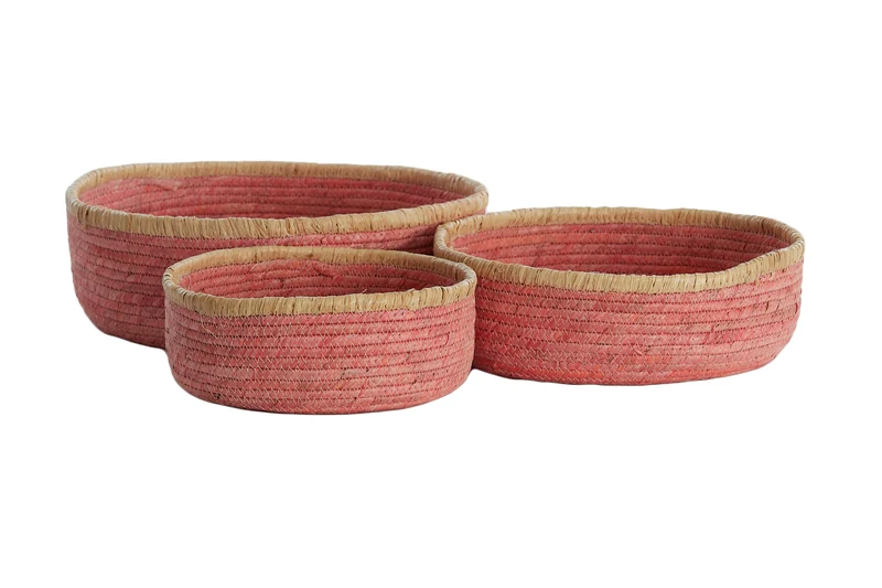 Korb PAITO 3er Set max Ø39x13 rosa, naturell