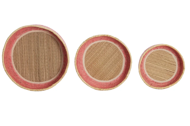 Korb PAITO 3er Set max Ø39x13 rosa, naturell