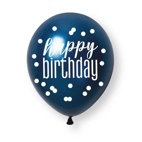6ct Glitz Blue „Happy Birthday“ Pearl Premium 30 cm Latexballons