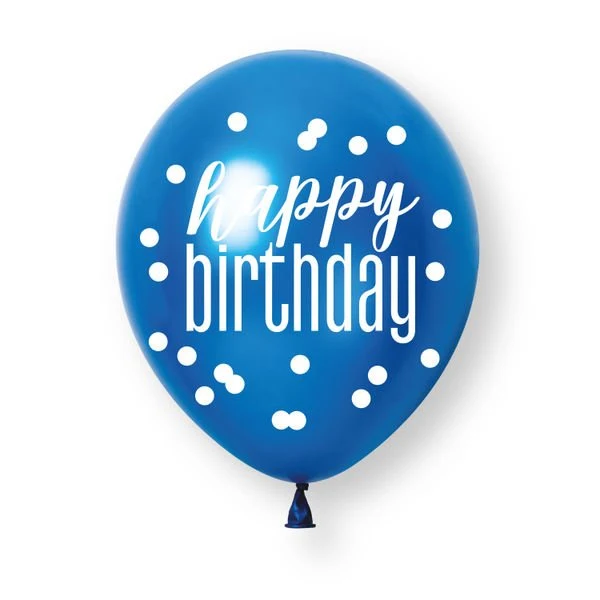 6ct Glitz Blue „Happy Birthday“ Pearl Premium 30 cm Latexballons