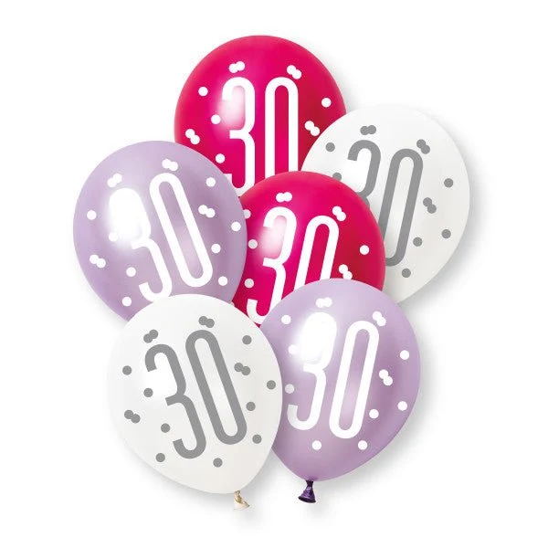 6ct Glitz Pink Nummer 30 Pearl Premium 30 cm Latexballons