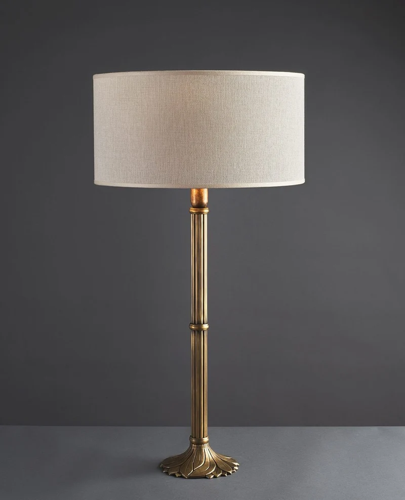Casa Padrino Luxus Tischleuchte Messing Brüniert Ø 50 x H. 93 cm - Handgefertigte Tischleuchte aus Messing mit Blattwerk - Luxus Kollektion - Edel & Prunkvoll
