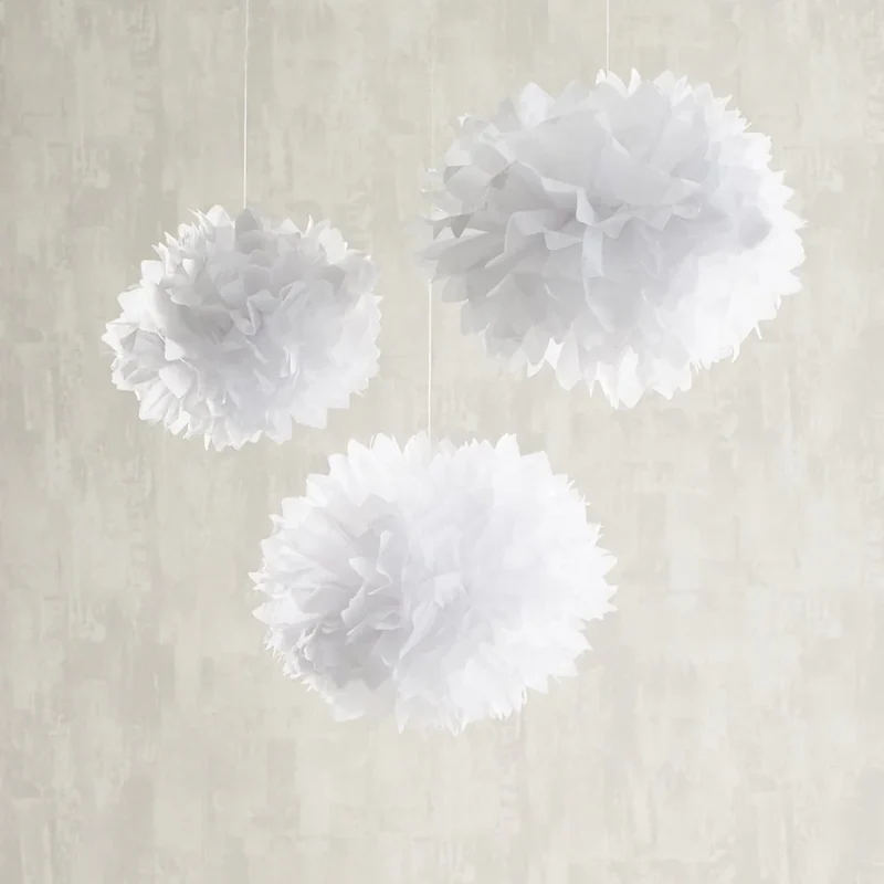 9er Set Pompons in weiß, rosa und crème