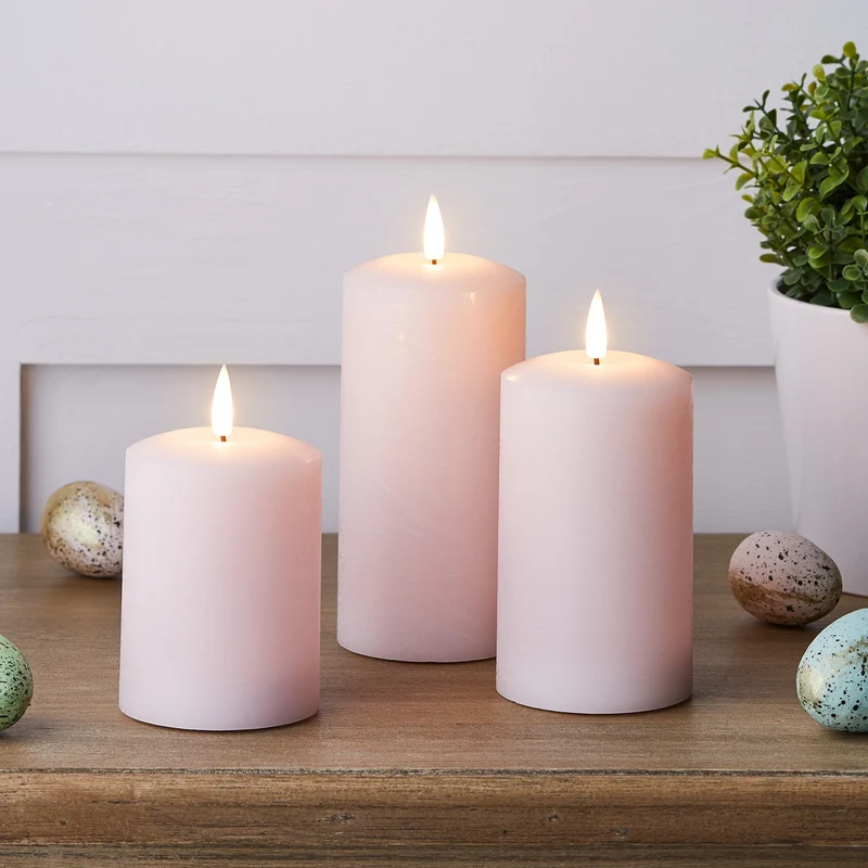 TruGlow® LED Kerzen Echtwachs Trio rosa mit Fernbedienung