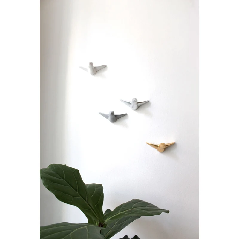 Wandskulptur - gemischter Vogelschwarm (4 Stk., weiß, gold, grau und silber)