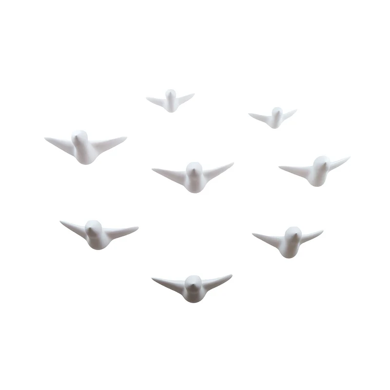 Vogelschwarm Wandskulptur – 8 Keramikvögel