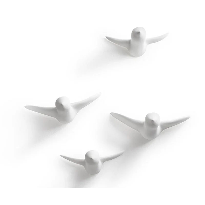 Wandskulptur - kleiner Vogelschwarm (4 Stk., weiß)