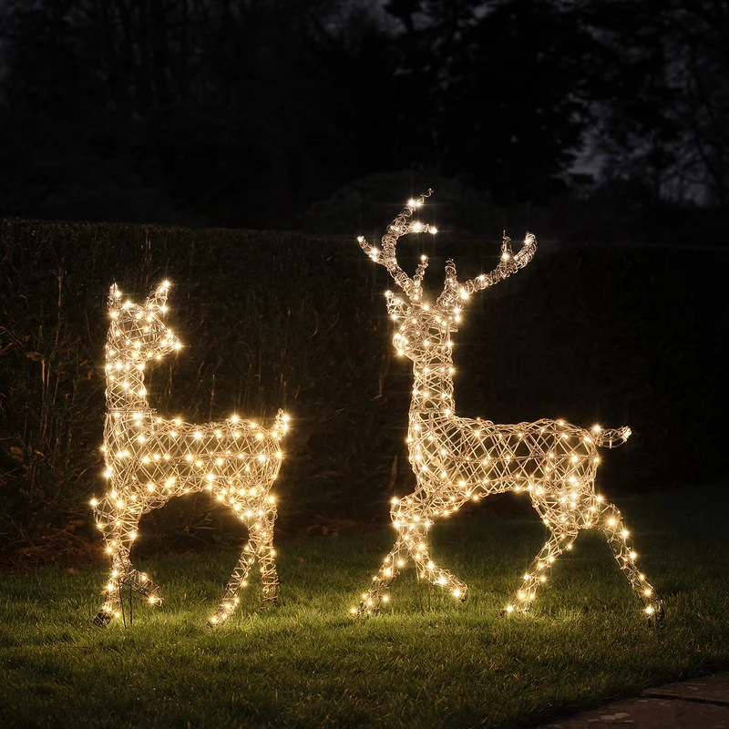 2er Set LED-Rentier Hirsch & Hirschkuh L Studley