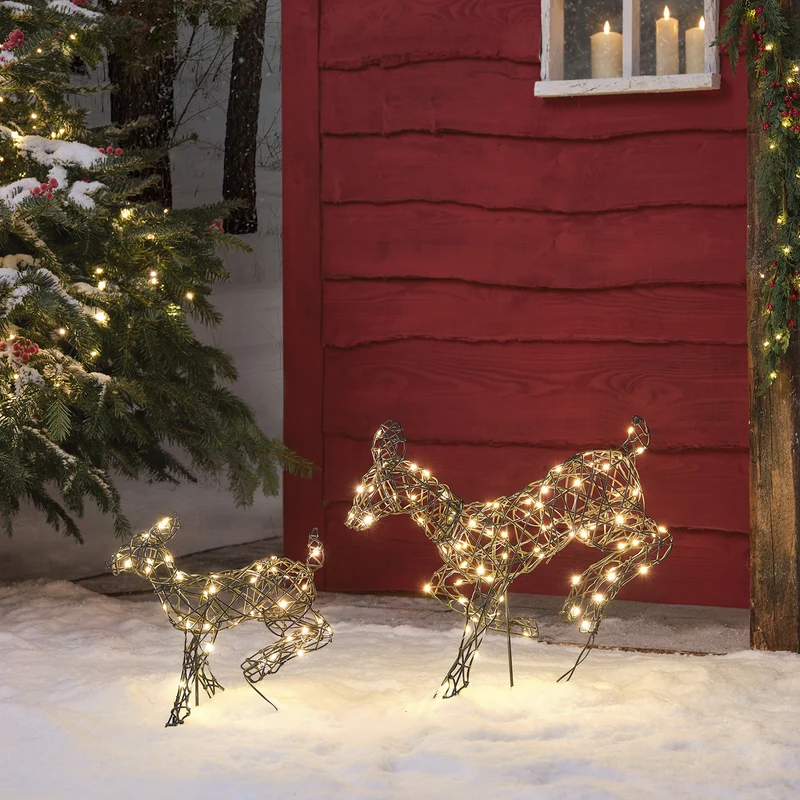 2er Set springende LED-Rentierefamilie Hirschkuh & Rehkitz M Harlow