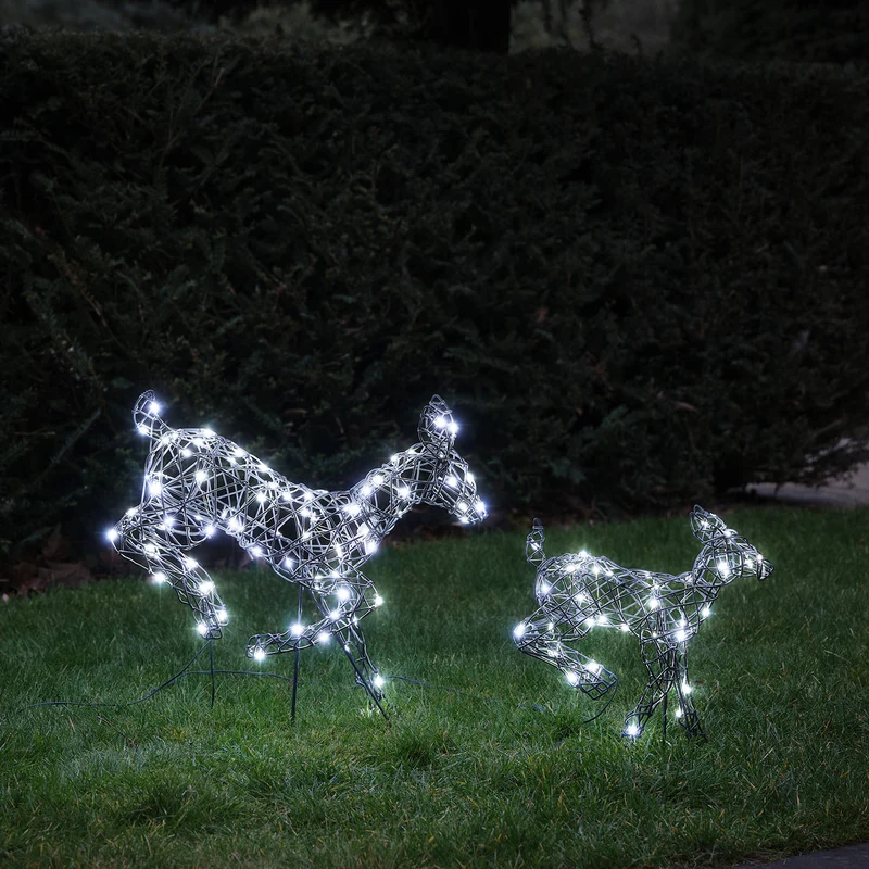 2er Set springende LED-Rentierefamilie Hirschkuh & Rehkitz M Harlow