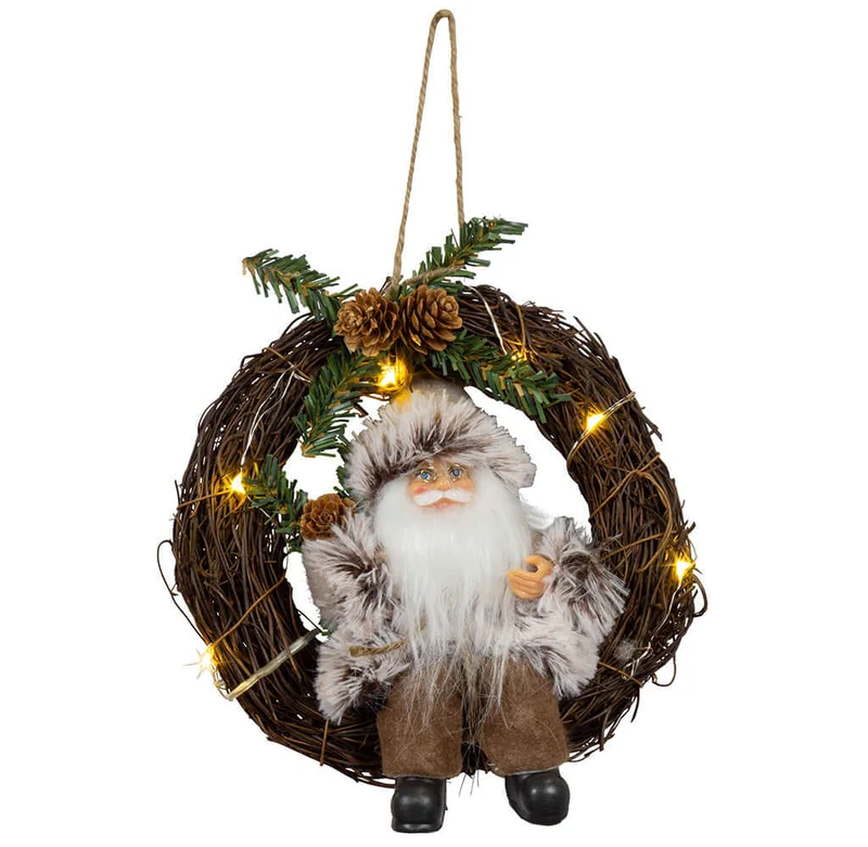 Santa im Kranz mit LED 30cm, 2 Stück