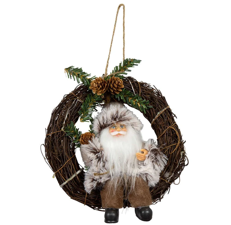 Santa im Kranz mit LED 30cm, 2 Stück
