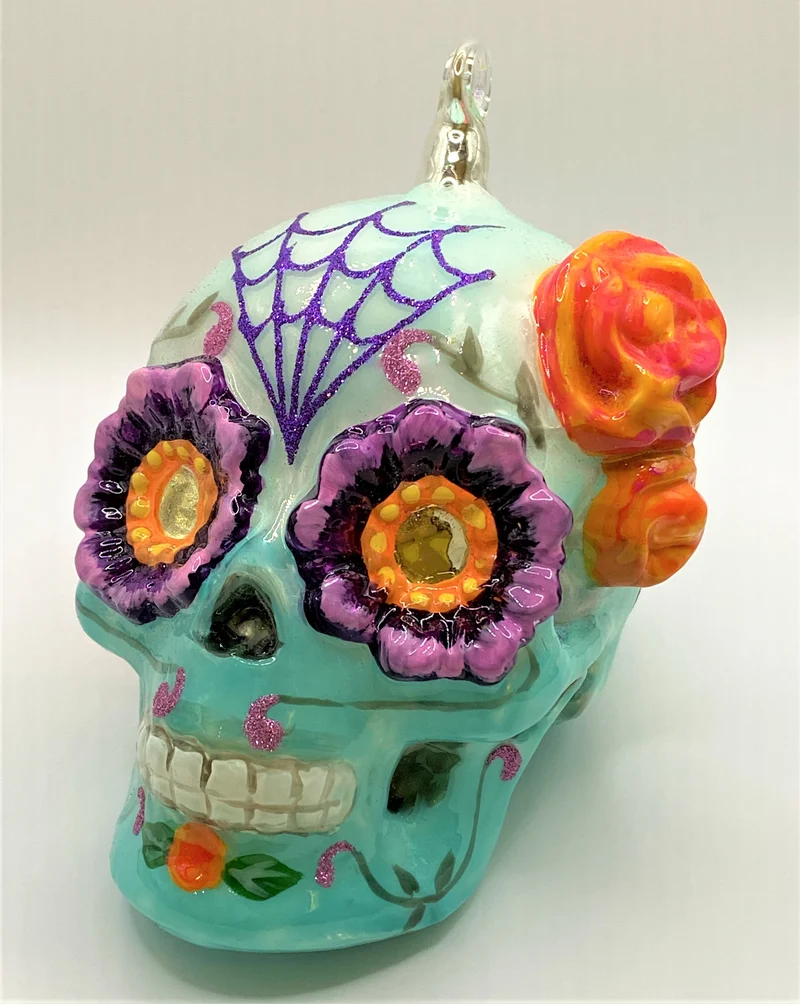 Totenschädel mit geblümten Augen, Mexican Skull, türkis, KOMOZJA MOSTOWSKI