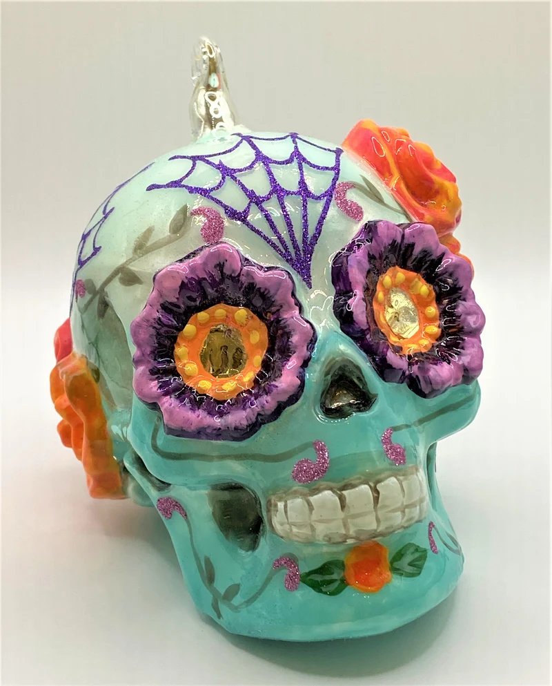 Totenschädel mit geblümten Augen, Mexican Skull, türkis, KOMOZJA MOSTOWSKI