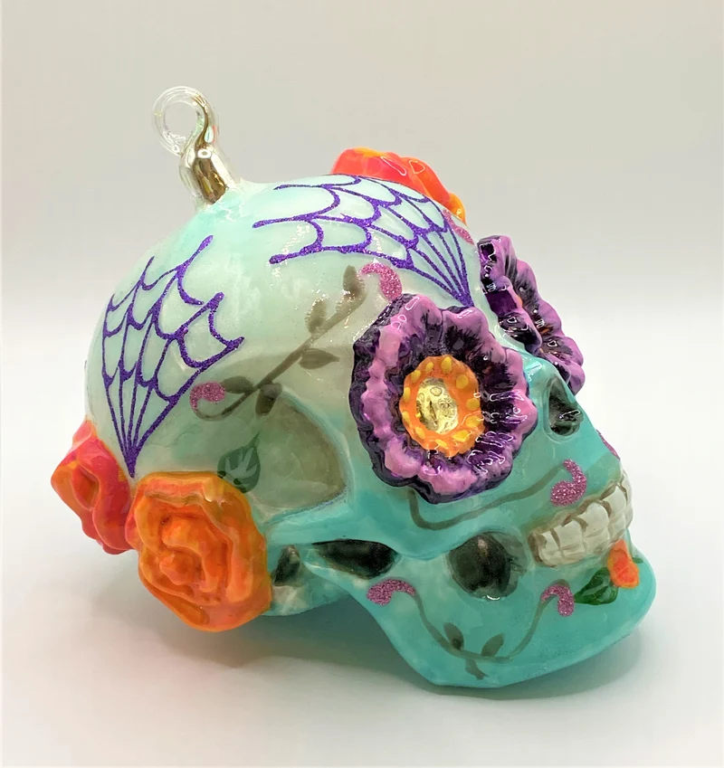 Totenschädel mit geblümten Augen, Mexican Skull, türkis, KOMOZJA MOSTOWSKI