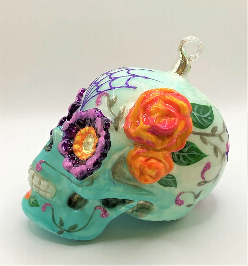 Totenschädel mit geblümten Augen, Mexican Skull, türkis, KOMOZJA MOSTOWSKI