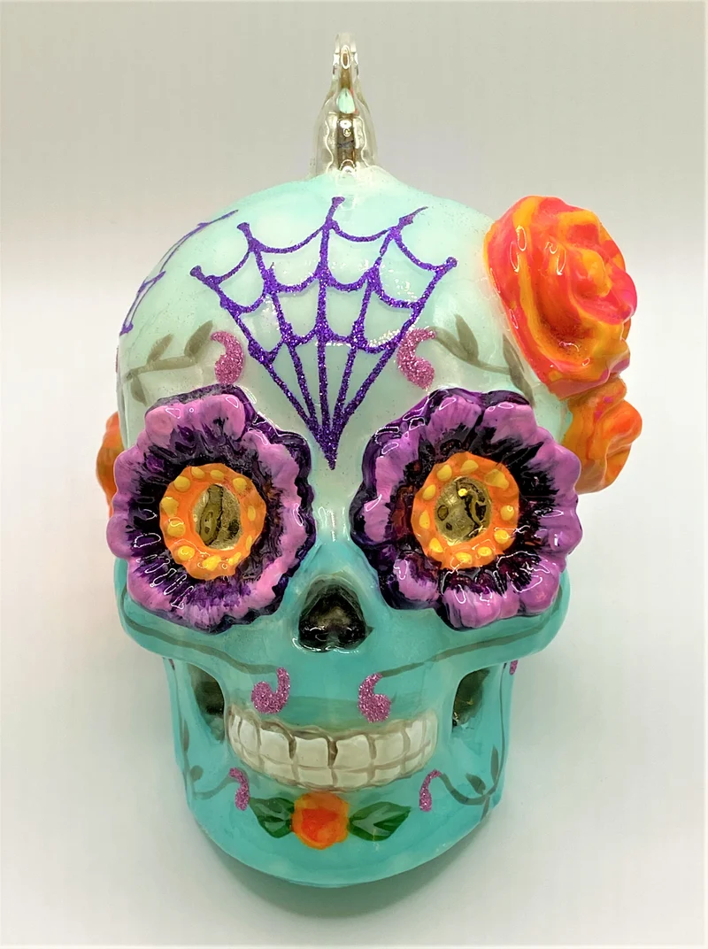 Totenschädel mit geblümten Augen, Mexican Skull, türkis, KOMOZJA MOSTOWSKI