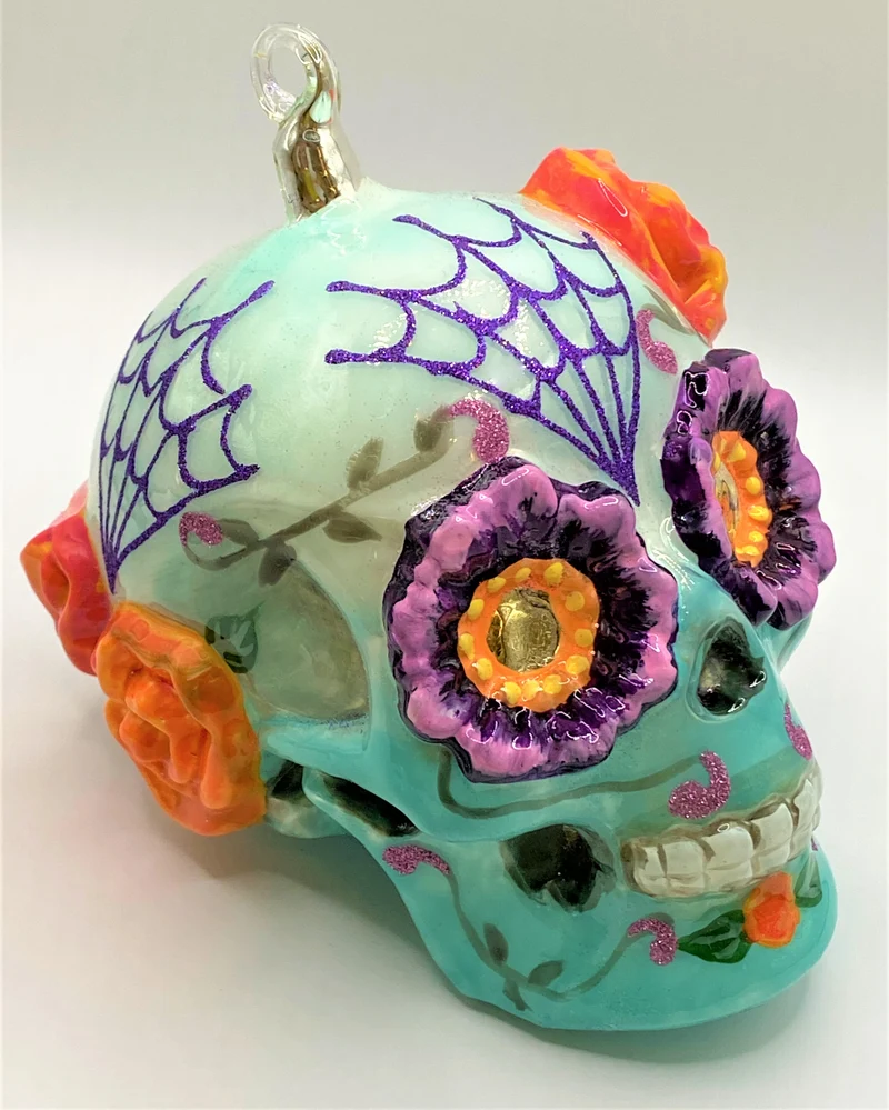 Totenschädel mit geblümten Augen, Mexican Skull, türkis, KOMOZJA MOSTOWSKI
