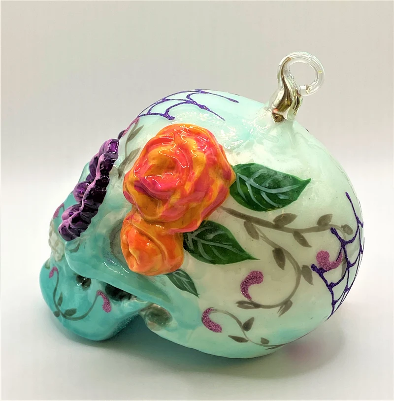 Totenschädel mit geblümten Augen, Mexican Skull, türkis, KOMOZJA MOSTOWSKI
