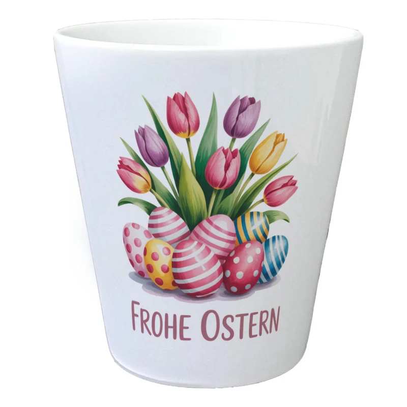 Tulpen und Ostereier Frohe Ostern Blumentopf