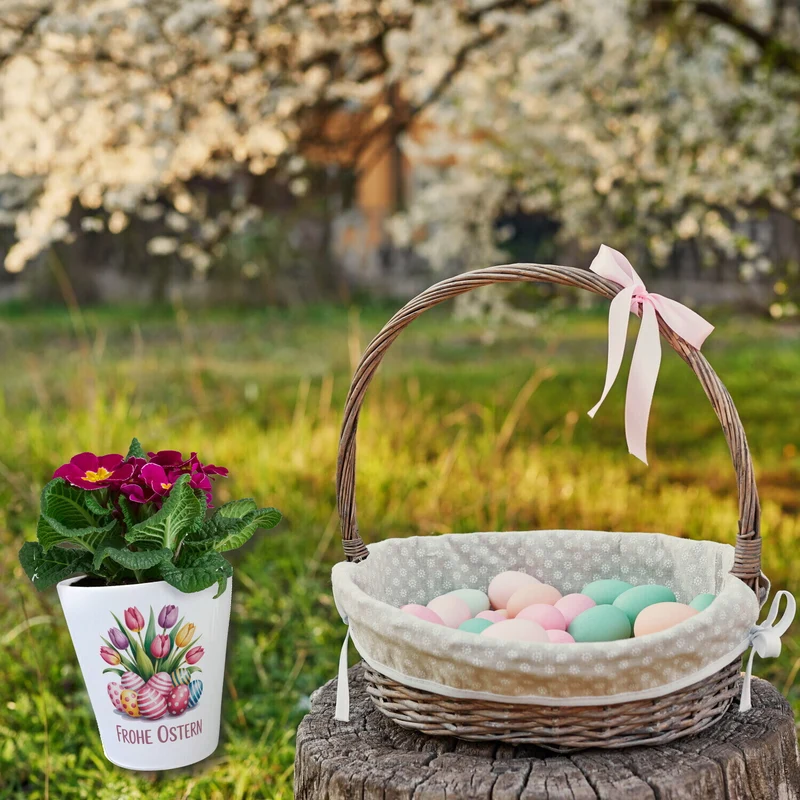 Tulpen und Ostereier Frohe Ostern Blumentopf