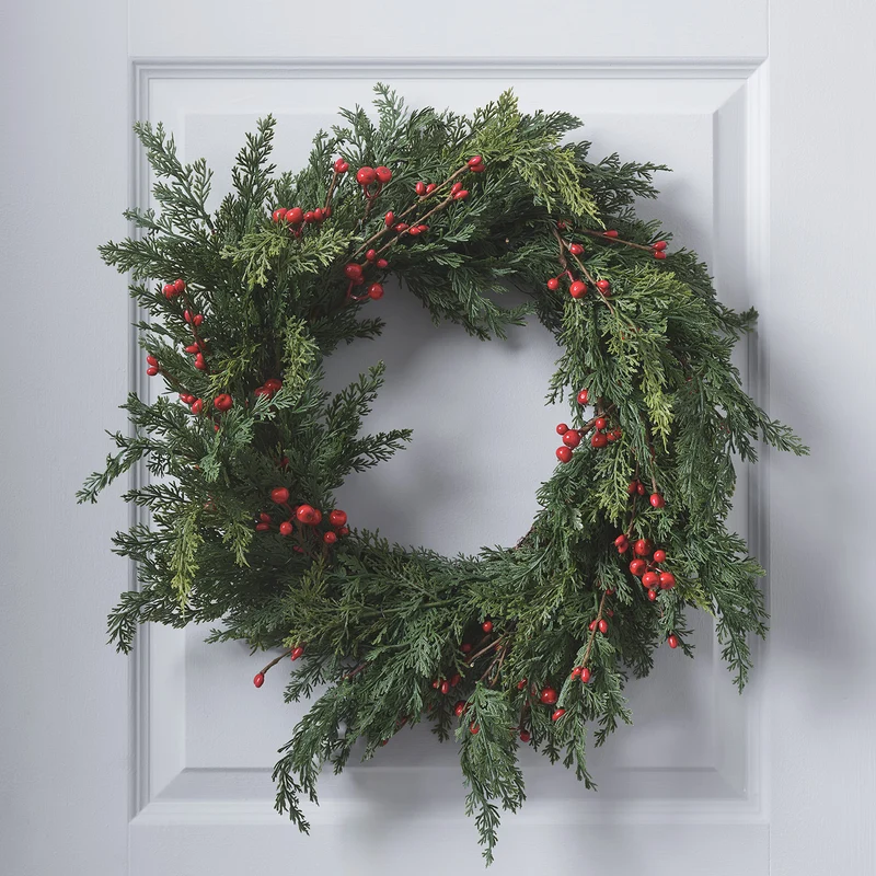 45cm Weihnachtskranz rote Beeren mit Beleuchtung