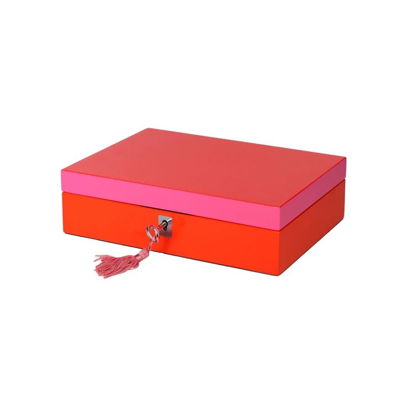 Schmuckbox TANG S in Rot/Pink mit Schloss 22x6,3x16cm