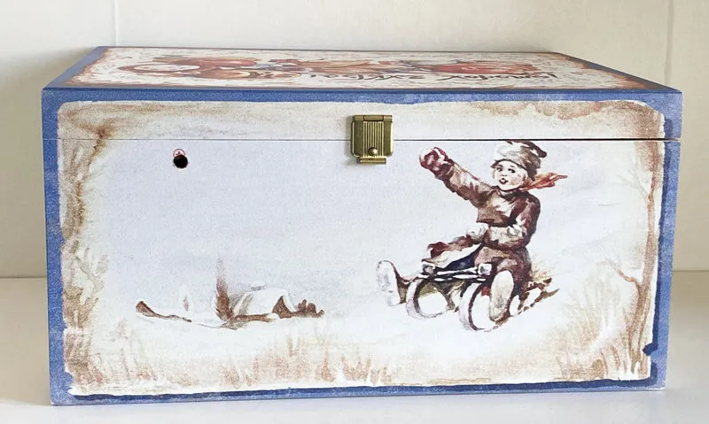 Zwei Kinder im Igelschlitten, 2er Set, in Holzbox