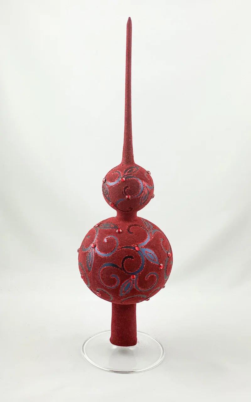 Samtig dunkelrote Christbaumspitze mit Rankenmotiv