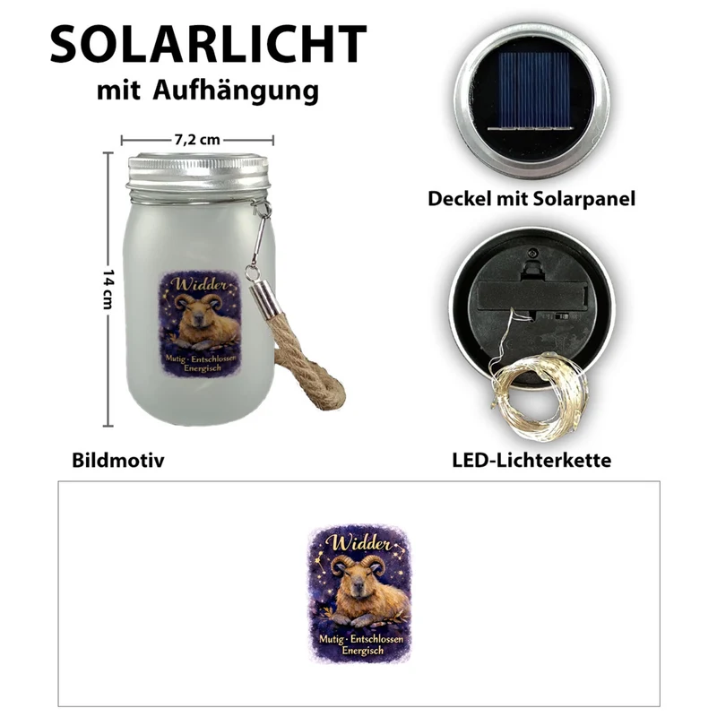 Widder Sternzeichen Cabybara Solarlicht für Astrologie Fans
