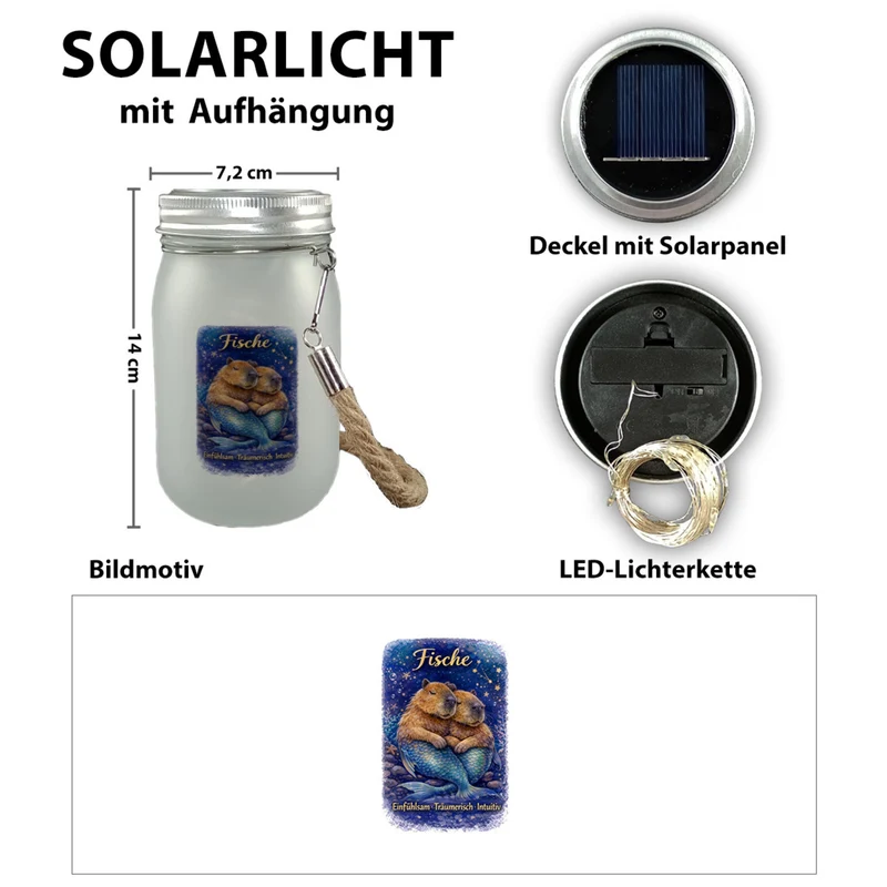 Fisch Sternzeichen Cabybara Solarlicht für Astrologie Fans