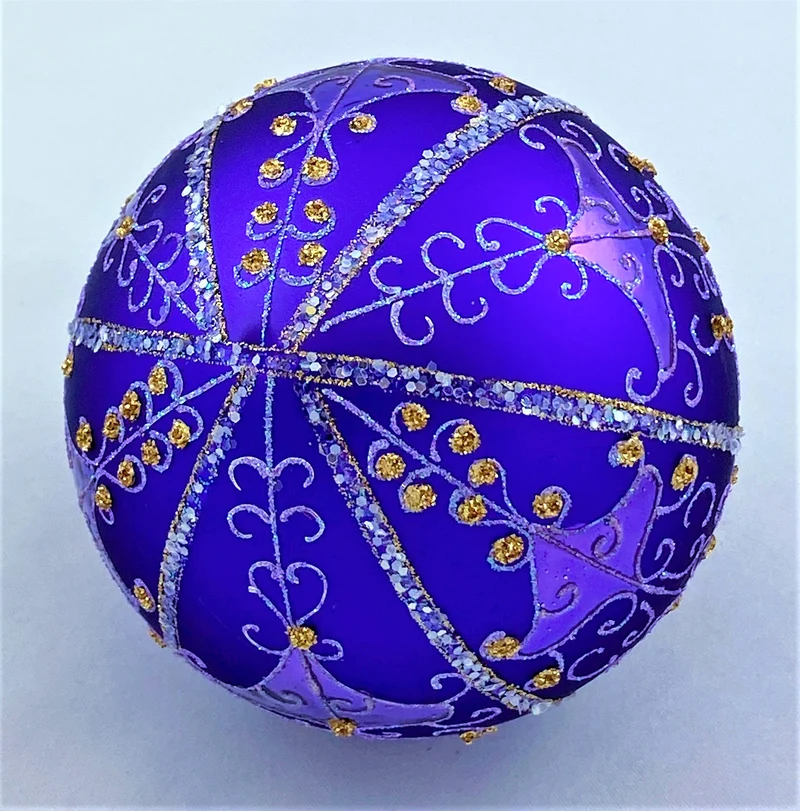 Kugel violett mit feinem Rocaille-Muster