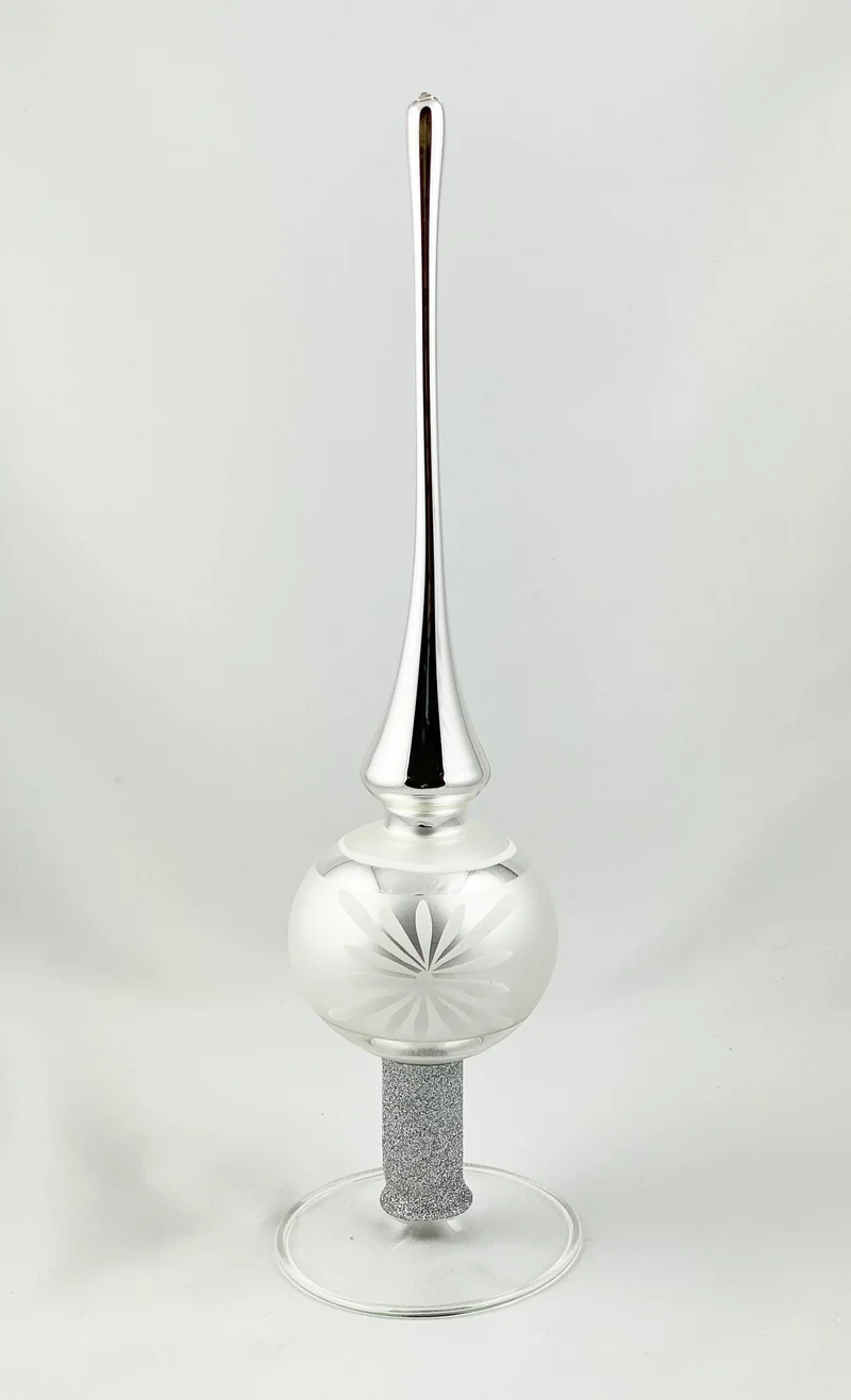 Baumspitze Silber mit weissem Blüten-Motiv