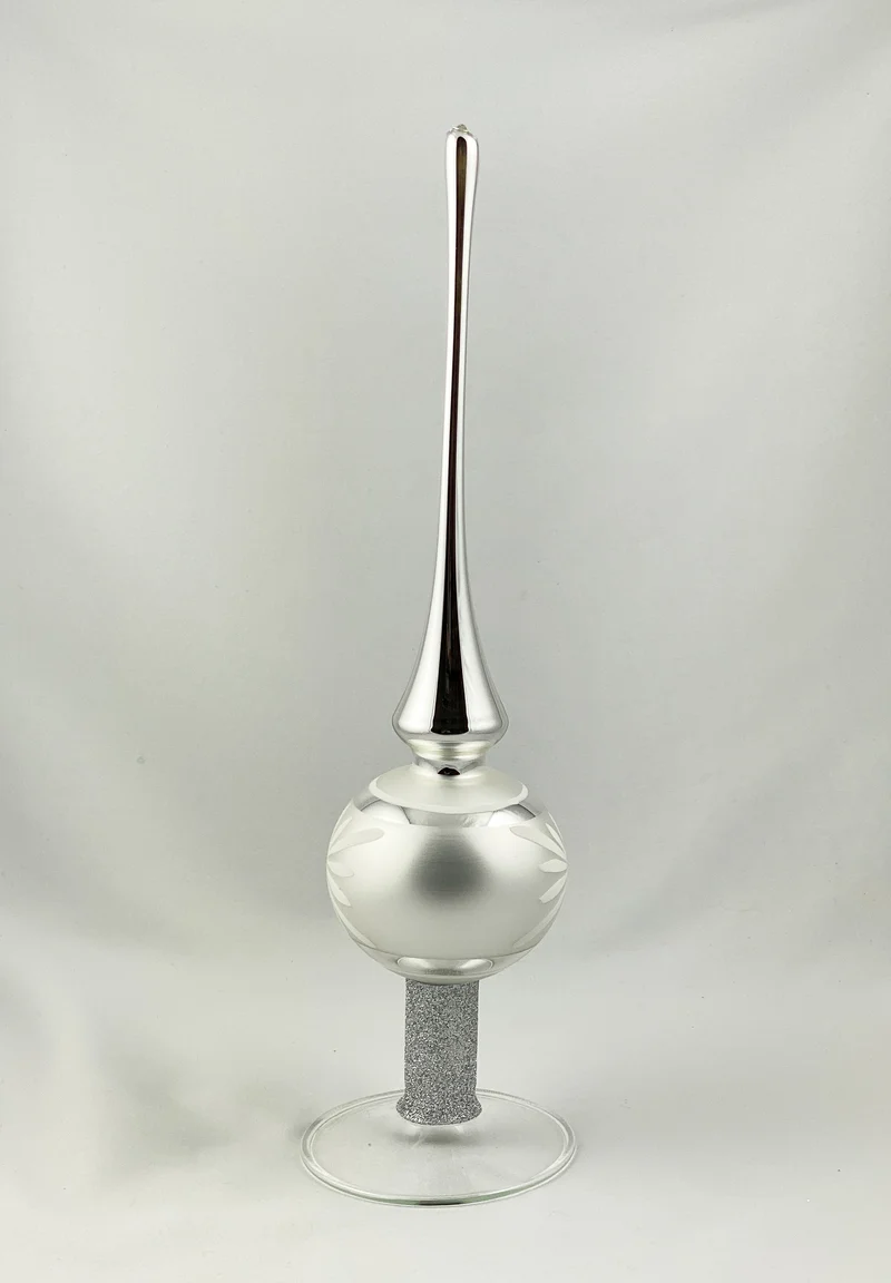 Baumspitze Silber mit weissem Blüten-Motiv