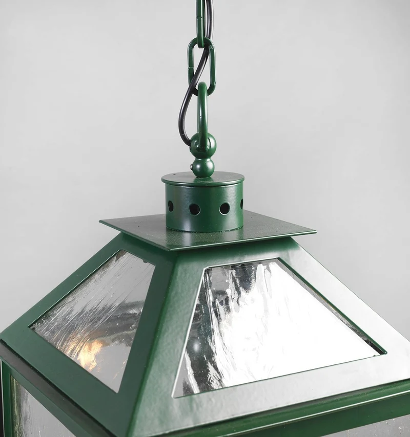 Casa Padrino Luxus Außen Hängeleuchte Laterne Grün B. 32.5 x H. 52 cm - Handgefertigte Laterne aus Schmiedeeisen - Luxus Kollektion - Edel & Prunkvoll