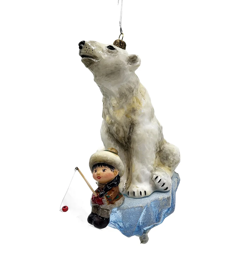 Kind geht mit dem Eisbären angeln, in Holzbox, AtlasArt