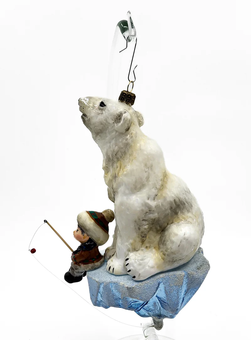 Kind geht mit dem Eisbären angeln, in Holzbox, AtlasArt