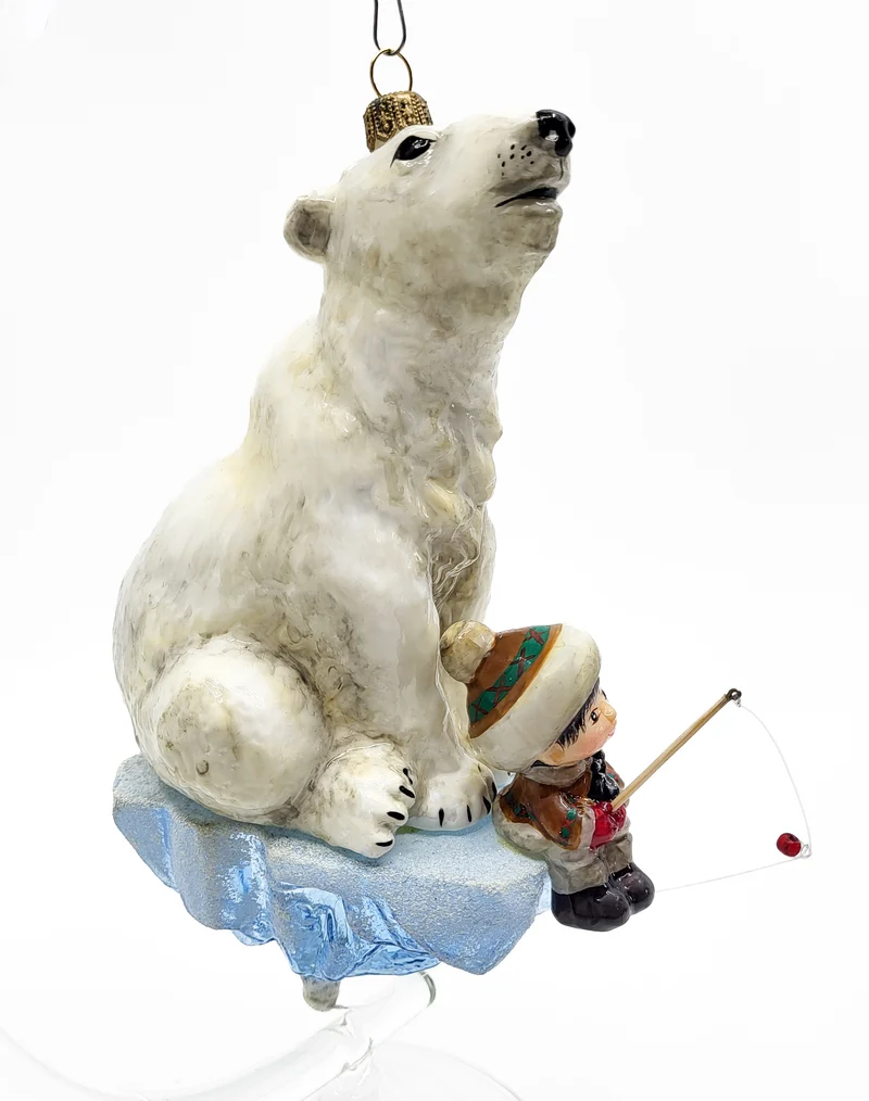 Kind geht mit dem Eisbären angeln, in Holzbox, AtlasArt