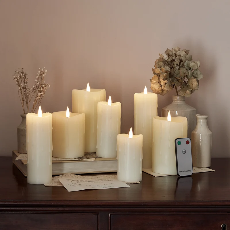 7er Set TruGlow® LED Kerzen mit Wachstropfen mit Fernbedienung