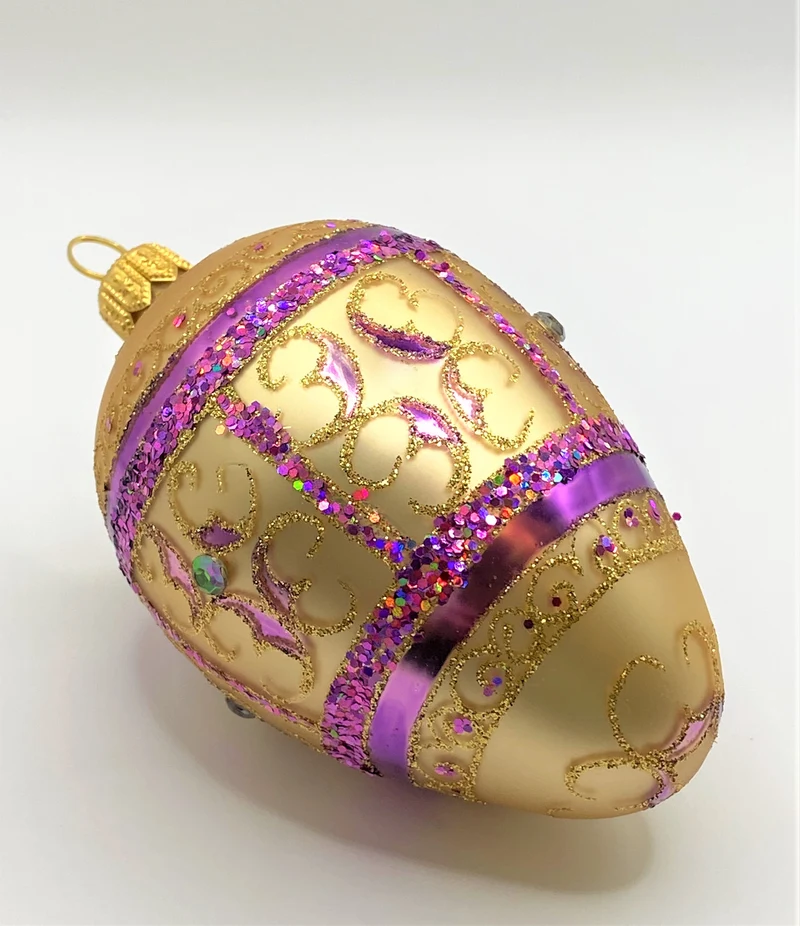Ei-Form helles Gold matt mit violettem Dekor