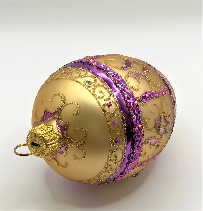 Ei-Form helles Gold matt mit violettem Dekor