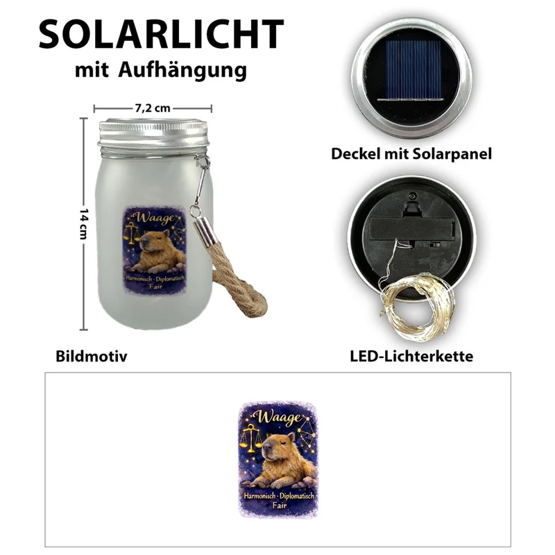 Waage Sternzeichen Cabybara Solarlicht für Astrologie Fans