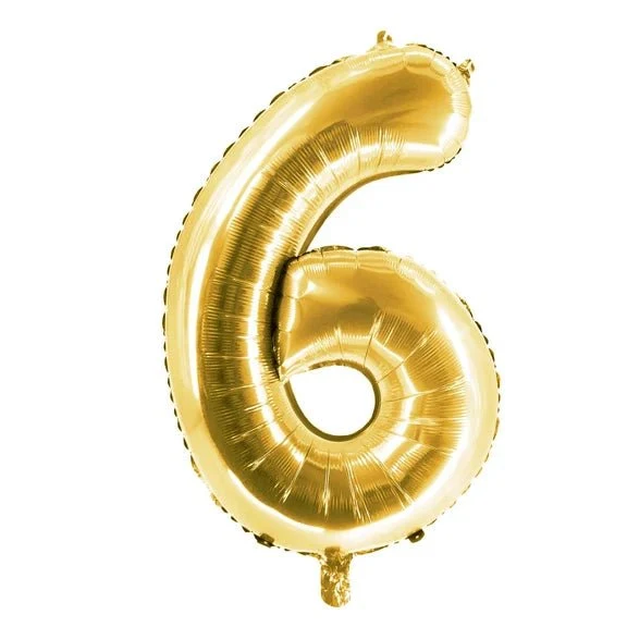6 Jahre Zahlenballon Gold, leer, 1 m