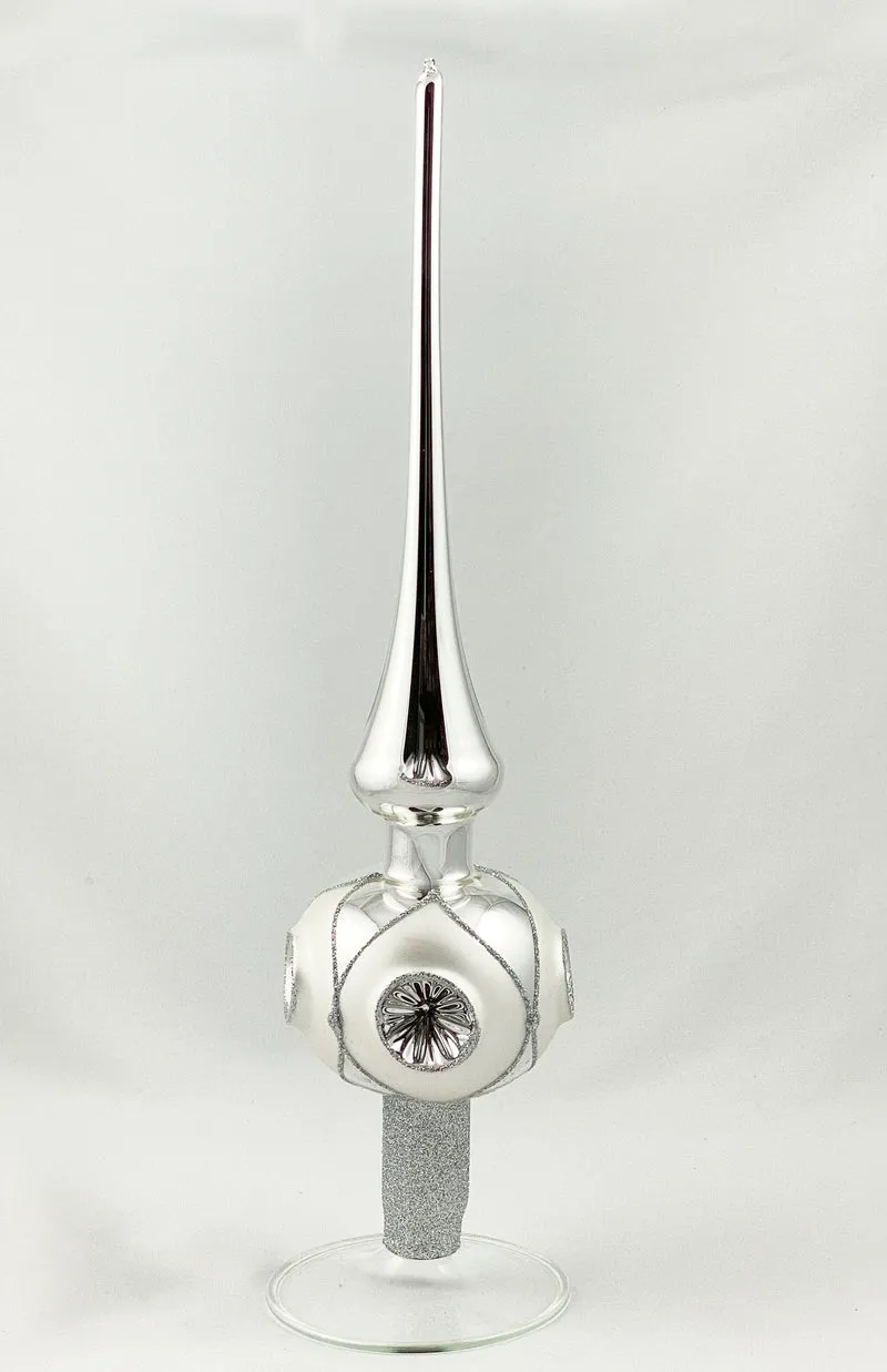 Silberne Christbaumspitze mit 4 Reflex