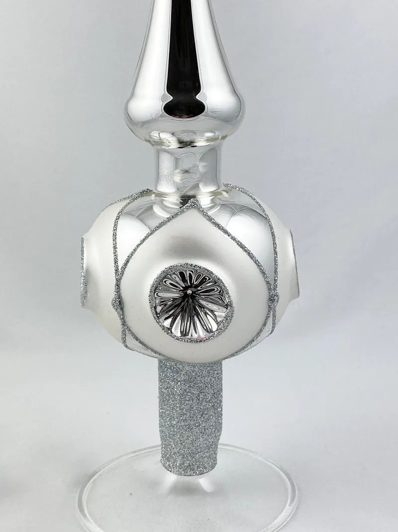 Silberne Christbaumspitze mit 4 Reflex